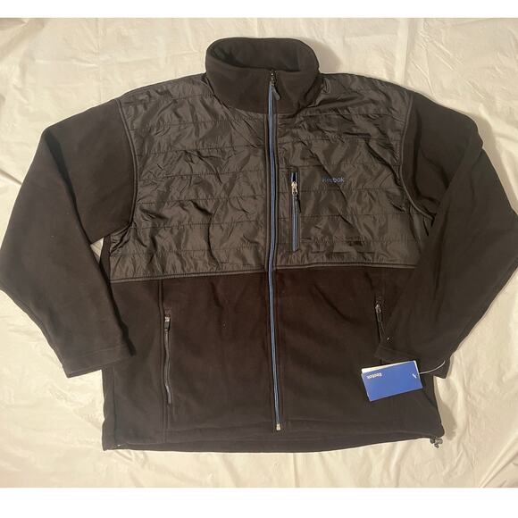 REEBOK PREMIUM MICRO FLEECE Jacket - X-Large - Black/Blue Logo - NEW - Picture 2 of 12